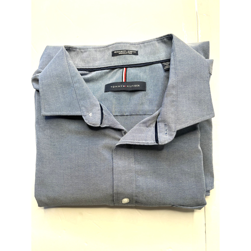 Tommy Hilfiger Mens Wrinkle Free Stretch Regular Fit Dress Shirt XL Blue
